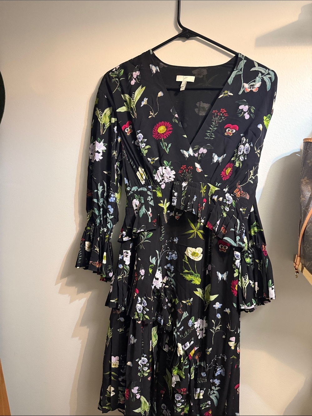 Joie Black Floral Tiered Wrap Maxi Dress